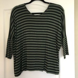 Black and Army Green Stripe Blouse, Twist back